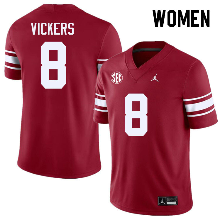 Women #8 Makari Vickers Oklahoma Sooners 2024 SEC Conference College Football Jerseys-Throwback